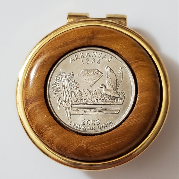 Money clip BEAUTIFUL wooden state quarter Arkansas 2003 gold NICE! Quality! Mens - Picture 1 of 10